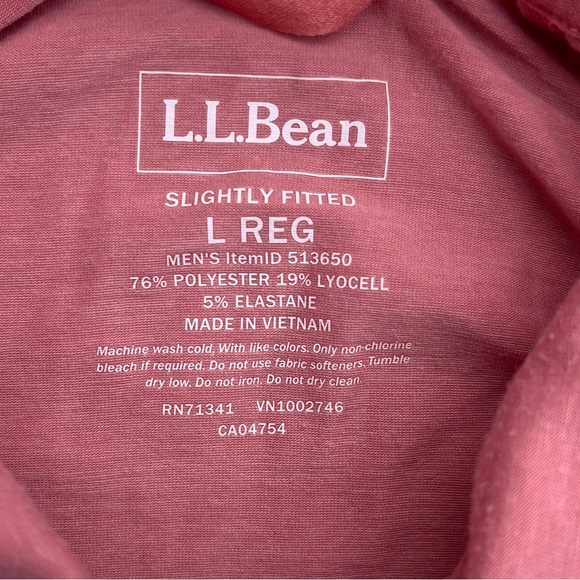 L.L. Bean Men’s Slightly Fitted Regular Large Salmon Color Button Collared Polo - Picture 5 of 7